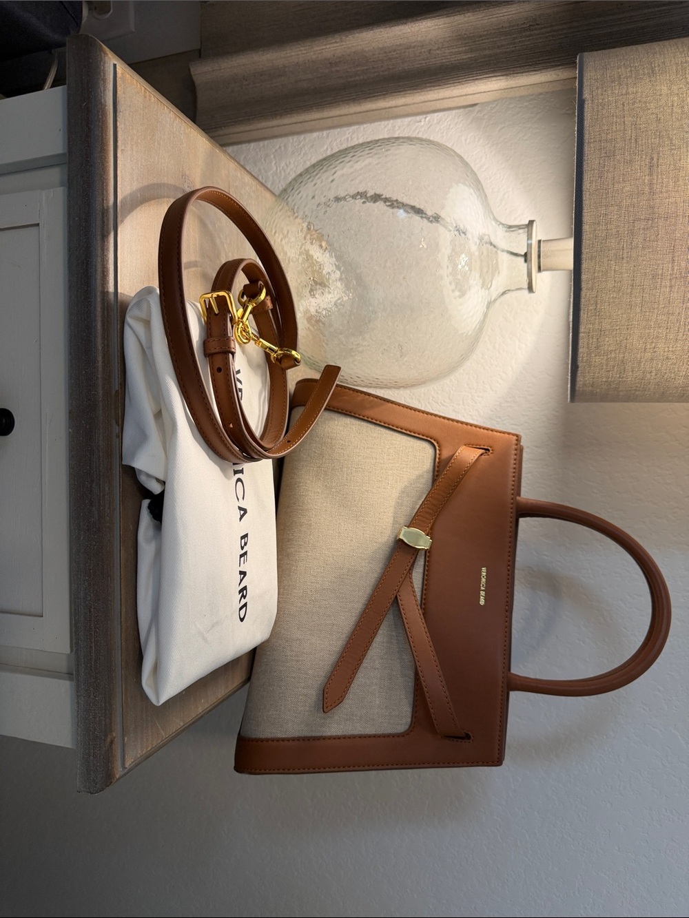 Veronica Beard Tan Leather-Trim Canvas Tote - Picture 3 of 9